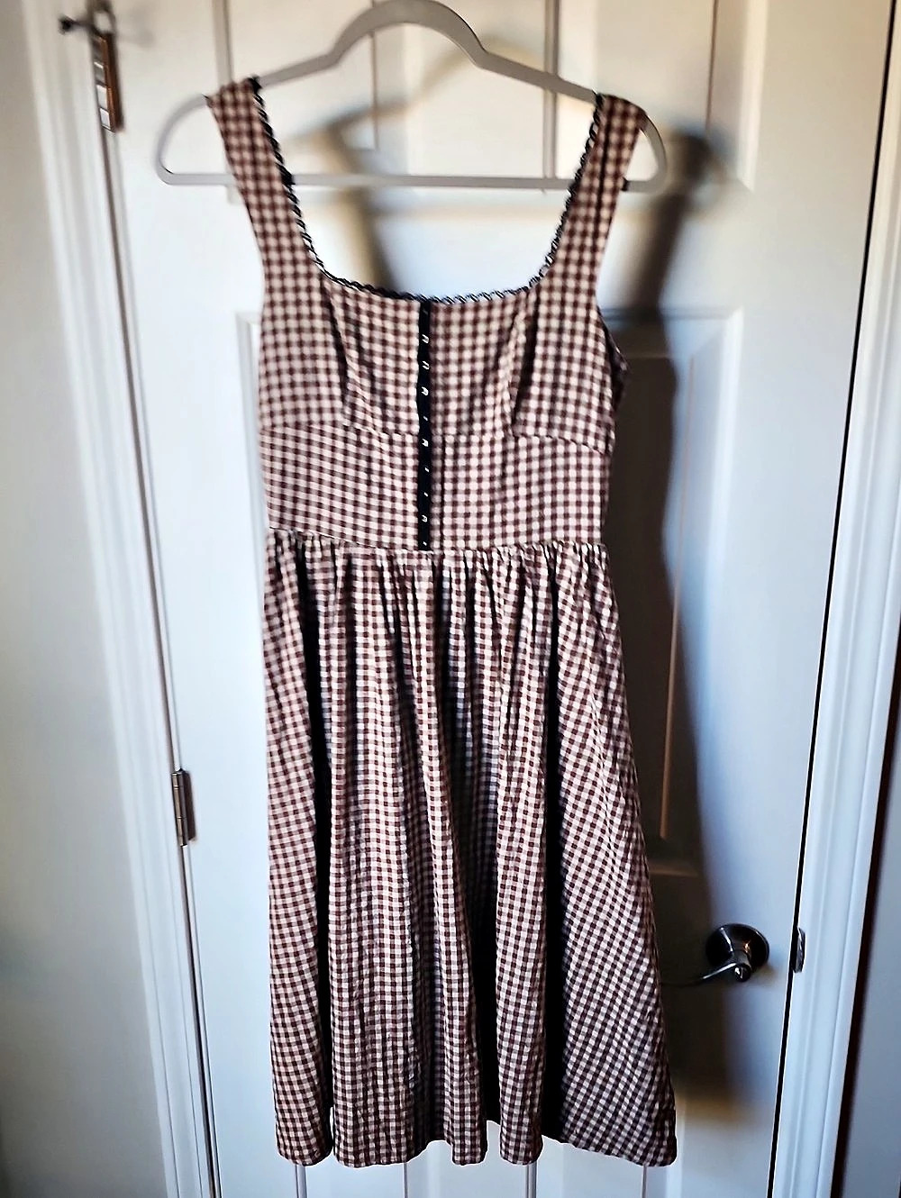 Rhapsody Gingham Midi Dress in Brown & White Size Medium